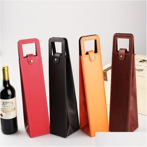 Confezioni regalo Borsa per vino portatile in pelle PU Vini singoli di lusso Borse per imballaggio per bottiglie Forniture per regali di festa Consegna a domicilio Giardino domestico Fe Dhoka