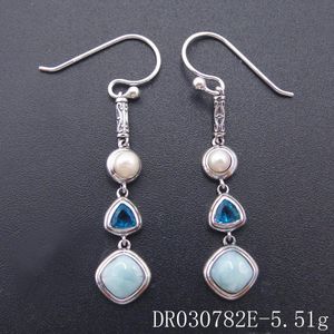 Knut verklig naturlig larimar örhänge fina smycken dingle örhänge 925 sterling silver topas smycken långa droppe örhängen för kvinnor örhänge