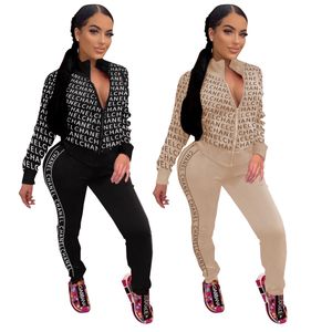 European and American Women's Clothing Dd1111 Slim-Fit Casual Elegant Outfit Printed Fashion Brand Two-Piece Long-Sleeved Trousers Zipper Jacket