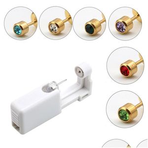 Body Arts Art Disponible Safe Sterile Ear Piercing Unit Gold Color Stone Brosilage Gun Piercer Tool Stud Smycken Drop Delivery Healt DHQ16