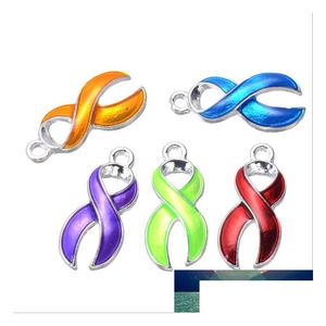 Charms 10st/Lot Sier Plated Emalj Hope Ribbon Cancer Pendants For Jewelry Making DIY Handgjorda hantverkstillbehör 19x6mm FAC DHGARDEN DH5LP