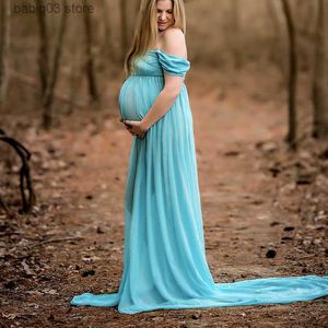 Maternity Dresses Maternity Dresses for Photo Shoot Split Chiffon Maternity Gown Long Train Sexy Off Shoulder Dress Pregnancy Photography Dresses T230523