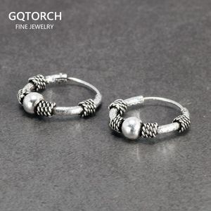 Huggie 925 Sterling Silver Hoop Earrings for Women Round Circle Retro Vintage Antique Style Women's Jewelry