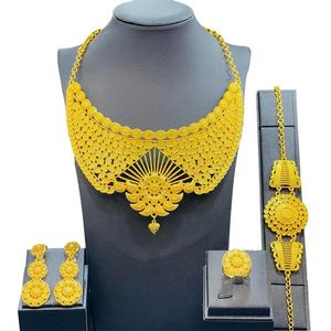 Halsketten-Sets für Frauen, Dubai, afrikanischer goldener Schmuck-Set, Braut-Ohrringe, Ringe, indischer nigerianischer Hochzeits-Schmuck-Set, Geschenk