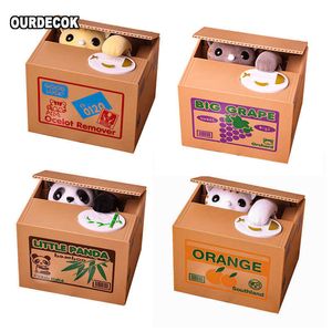 Decorative Objects Figurines Automated Cat Steal Coin Bank Piggy Bank Moneybox Money Saving Box Gifts digital coin jar alcancia cofre G230523