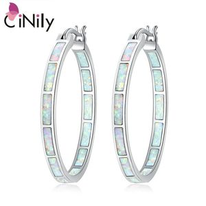 Huggie CiNily White Fire Opal Hoop Earrings Silver Plated Large Round Circle Punk Rock and Roll Simple Fashion Jewelry Gifts Girl Woman