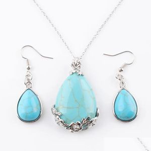 Brincos colar Cadeia de pedra natural Teardrop turqueises Dangle Jóias pendentes para mulheres meninas como presente Q3076 Conjunto de entrega de gota dhgzk