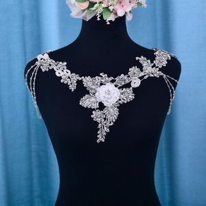 Necklaces Luxury Crystal Shoulder Chain Necklace Flower Tassel Design Bridal Hand Made Jewelry Wedding dress accessories