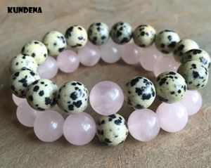 Bracelets 10mm Couples Bracelets Friendship Dalmatian Jaspers and RoseQuartz Elastic Bracelet Beads Men Women Gift Fashion Wrist Bracelet