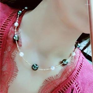 Chains Natural Seawater Tahiti Black Pearl Necklace Malachite Green 18k Gold Imported Laser