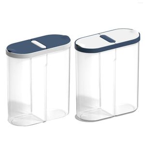 Lagringsflaskor spannmålsbehållare med lock 2 -fack snäpp snäva matbehållare som lagrar en eller två typer av vid låda