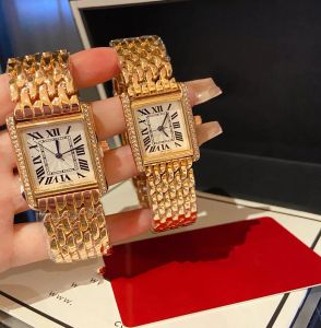 U1 Orologi da donna di lusso da uomo di alta qualità per lui e per lei, orologi da serbatoio vintage Diamond Gold Platinum rettangolo orologio al quarzo acciaio inossidabile regali di moda per coppia