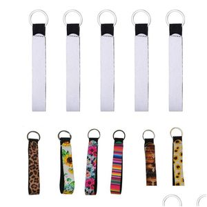 Keychains Lanyards Sublimation Blank Long Keychain Pendant Keyring Heat Transfer Neoprene White Wrist Band Key Chain Diy Gift Drop Dhcr7