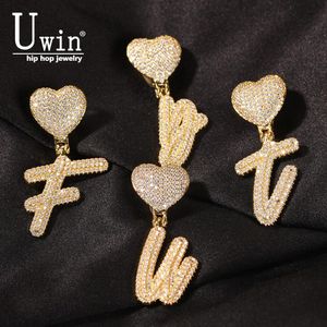 Necklaces Uwin Brush Letters With Heart Bail Brush Cubic Zirconia Intial Name Necklace Jewelry Charm Hip Hop Drop Shipping