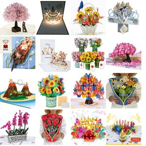 Greeting Cards Pop Up Tropical Bloom 12 Inch Life Sized Flower Bouquet 3D Popup With Note Card And Envelope Birds Of Paradise Lotus Am9Dt