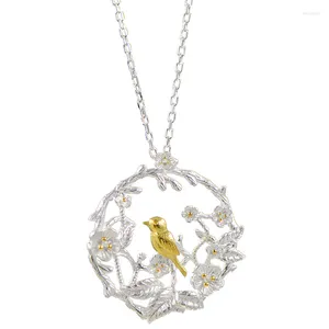 Цепочки 925 Серебряные серебряные цветочные ожерелья птицы подвески для женщин Высококачественное стерлинговое серебристое джайвелри