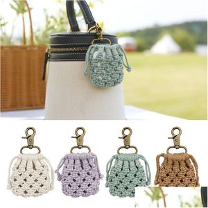 Nyckelringar Lanyards Handvävd headset Fall Keychain DIY Personlig Mesh Bag Key Chain Decorative Pendant Keyring Drop Delivery F Dheog