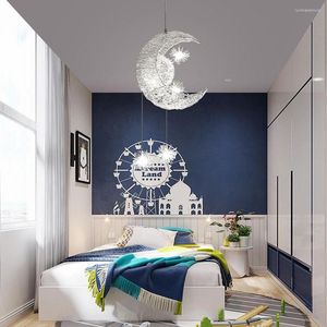 Avizeler Modern Led Kolye Tavan Lambası Moon Star Yardımcı Çocuklar İçin Oturma Odası Yatak Odası Ev Dekorasyon Haksız Işık Fikstürü