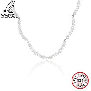 Halsband S'Steel Barock Pearl Chain Chokers Halsband för flickor 925 Silver Original Certifierade koreanska lyxtillbehör Fina smycken