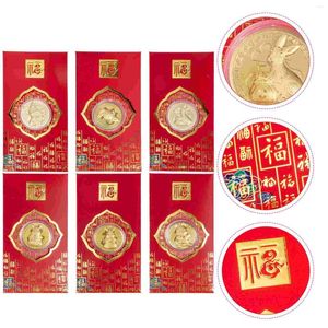 Confezione regalo 6 pezzi Buste rosse cinesi Pacchetti di denaro fortunato Forniture per l'anno di Hong Bao
