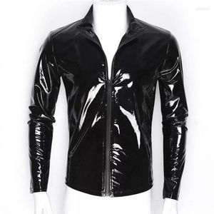 Men's Jackets Men's PVC Shiny Patent Leather Coat Slim Jacket With Front Zipper