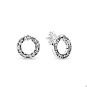 Crystal diamond Circle Stud Earring for Pandora Authentic Sterling Silver Wedding Party Earrings designer Jewelry For Women S925 Logo earring with Original Box