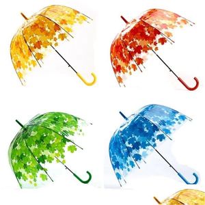 Umbrellas Fashion Long Handle Transparent Creative Leaf Printing Manual Bubble Mushroom Umbrella 3 Colors Gift Supplies Drop Deliver Dhy4O