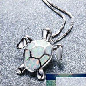 Pendant Necklaces Cute Turtle Shape White Fire Opal Necklace For Women Jewelry Party Christmas Gifts Female Statemen Dhgarden Dh5Xo