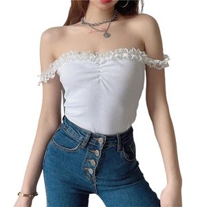 Kadın Tişörtleri Hirigin 2023 Kadın Rib Tap Knit Cami Bodysuits Slegisel Fırfır Strap Çapraz Bağlan