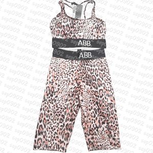 Leopard Print Yoga Outfit Women Sport Crop Top Stretchy Yoga Leggings Summer Two Piece Tracksuit