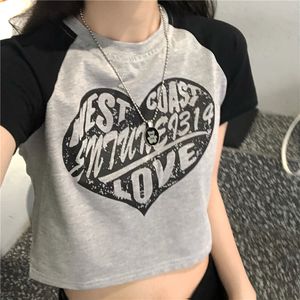 T-shirt damskiej koszulka damska Y2K Crop Top Summer Sexy krótkie rękawie list z nadrukiem przycięty estetyczny grunge harajuku vintage koreańskie ubrania gotyckie 230522