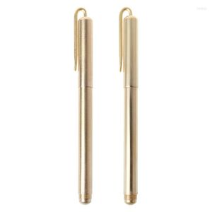 Retro Gold Brass Black Ink Ballpoint Pen Handmade With Clip Office School Suppli