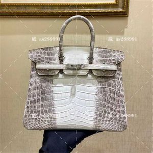 Full Platinum Bag Tote Family Handmade Himalayan White Pure Handgjorda högkvalitativa krokodilhudkvinna