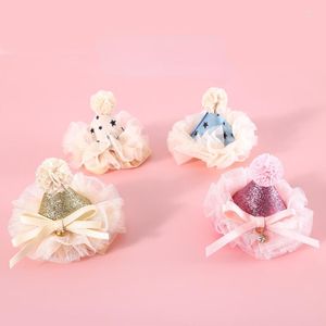 Dog Apparel Pet Cat Fairy Lace Sequin Three-dimensional Birthday Hat Five-pointed Star Headdress Bow Accessories Party