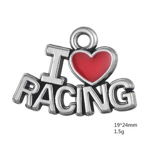 Collane 2021 Nuovo molto all'ingrosso I Love Racing ciondoli con parole sportive per braccialetti Altri gioielli personalizzati