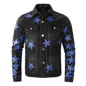 Designerkleidung Amires AM Jeansjacke 453 Trendmarke Amies New Denim Coat Blue Star Black Denim Top Herrenjacke Slim Fit Trend Casual Mäntel Mode Jean Oberbekleidung