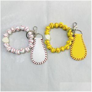 Schlüsselanhänger Lanyards Personalisiert Baseball Perlen Armband Schlüsselbund PU Leder Anhänger Bag Dekoration Handgelenk Schlüsselkette Schlüsselriss D DHPCO