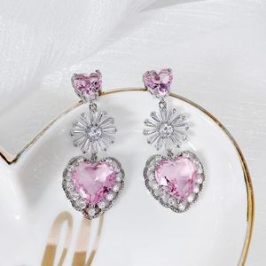 Dingle örhängen elegant kubik zirkoniet lyx kvinnor jubileum bröllopstillbehör Big Heart Stone Pandent Drop Earring