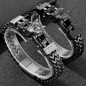 Bangle Stainless Steel Men's Bracelets With Wolf Heads 12MM Double Layer Franco Link Curb Chain Bracelet Men Punk Jewelry With Gift Bag