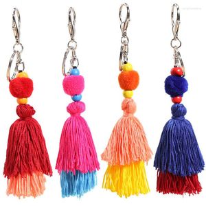 Keychains MEXiCAN POM Tassel Keychain Beach Straw Bag Decorations Accesories Colorful Pompom Keyring Boho Tiered 2 Layer Charm