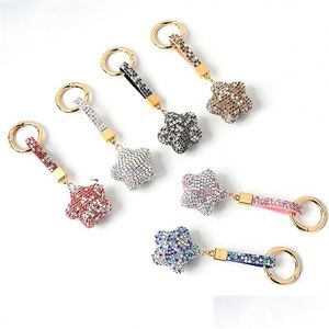 Keychains Lanyards Diamond Star Keychain Pendant Shining Rhinestone Ladies Bag Decoration Key Chain Fashion Accessories Keyring Dr Dhocl