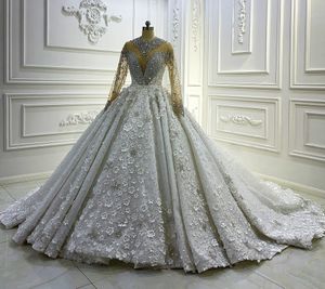 2023 Luksusowa arabska suknia ślubna z Dubaju Iluzja wysoka szyja kryształ kryształ 3D 3d Formal Formal Suknie