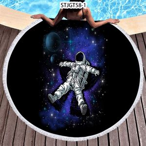 Astronot yaz yuvarlak plaj havlusu uzay banyo duş havlu daire yüzmek yoga piknik mat bikini örtbas havlu