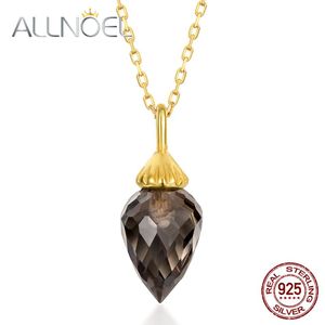 Halsband Allnoel 925 Sterling Silver Necklace For Women 100% Natural Smoky Quartz Gem Diamond Necklace Real Gold Wedding Boutique smycken