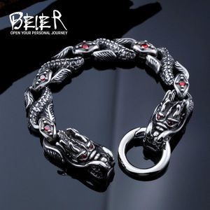 Bangle Beier 316L Stainless Steel bracelet punk skull Bracelet For Vintage Cool Dragon Style Men's Bracelet Jewelry LLBC8035