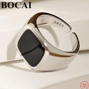 Ringar Bocai S925 Sterling Silver Rings 2022 Ny mode Simple Square Crystal Lim Justerbara rena argentumsmycken för män kvinnor