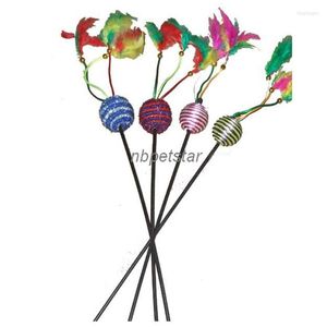 Cat Toys Pet Products Supplies Colored Silk Cord Ball Feather Plastic Rod Teaser 10pc/Lot