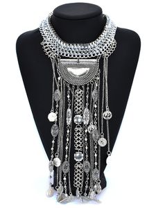 Chokers boho uzun maxi madeni para kolyesi kadınlar vintage etnik ifade büyük yaka püsküllü politika kolye femme gümüş çingene mücevherleri 230524