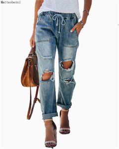 Jeans 2020 Neueste Style Ladies sexy Mode Frauen Sommer Taille hohe Riemchenhosen Jeans ruiniert zerrissene coole schlanke Hosen Jeans Blaue Hosen