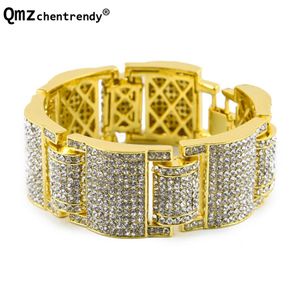 Bangle Men Women Hip Hop Wide I Square Cross Shape Rhinestone Armband Bangle Bling Imitation Stone Chains Link armband Fina smycken